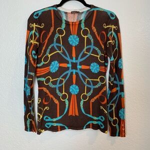 J. McLaughlin Lenny Sweater Women’s Medium Horse Bit Print Long Sleeve Preppy